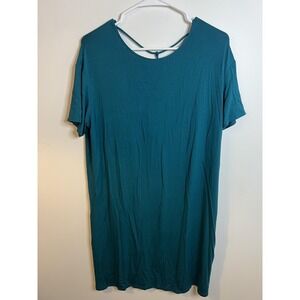 Fabletics Dress Wm LG Blue Open Back Short Sleeve T-Shirt Athleisure Sporty